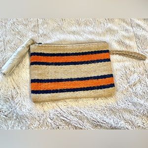 J. Jill Jute Orange & Navy Blue Striped Tassel Wristlet